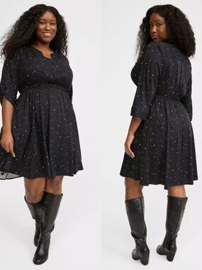 NWT Torrid 1 Stars Deep Black Mini Stretch Challis Shirt Dress 1X 14 16
